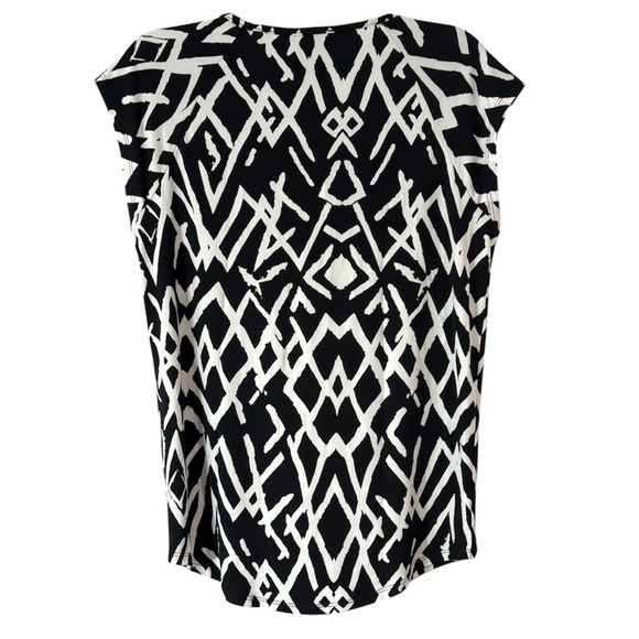 Premise Women Cap Sleeve Mosaic Stripe Diamond Print Neck Black White Medium - Picture 2 of 8